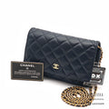 CHANEL WOC Chain Shoulder Bag Crossbody Navy Leather Women 【ImportFeeFREE】