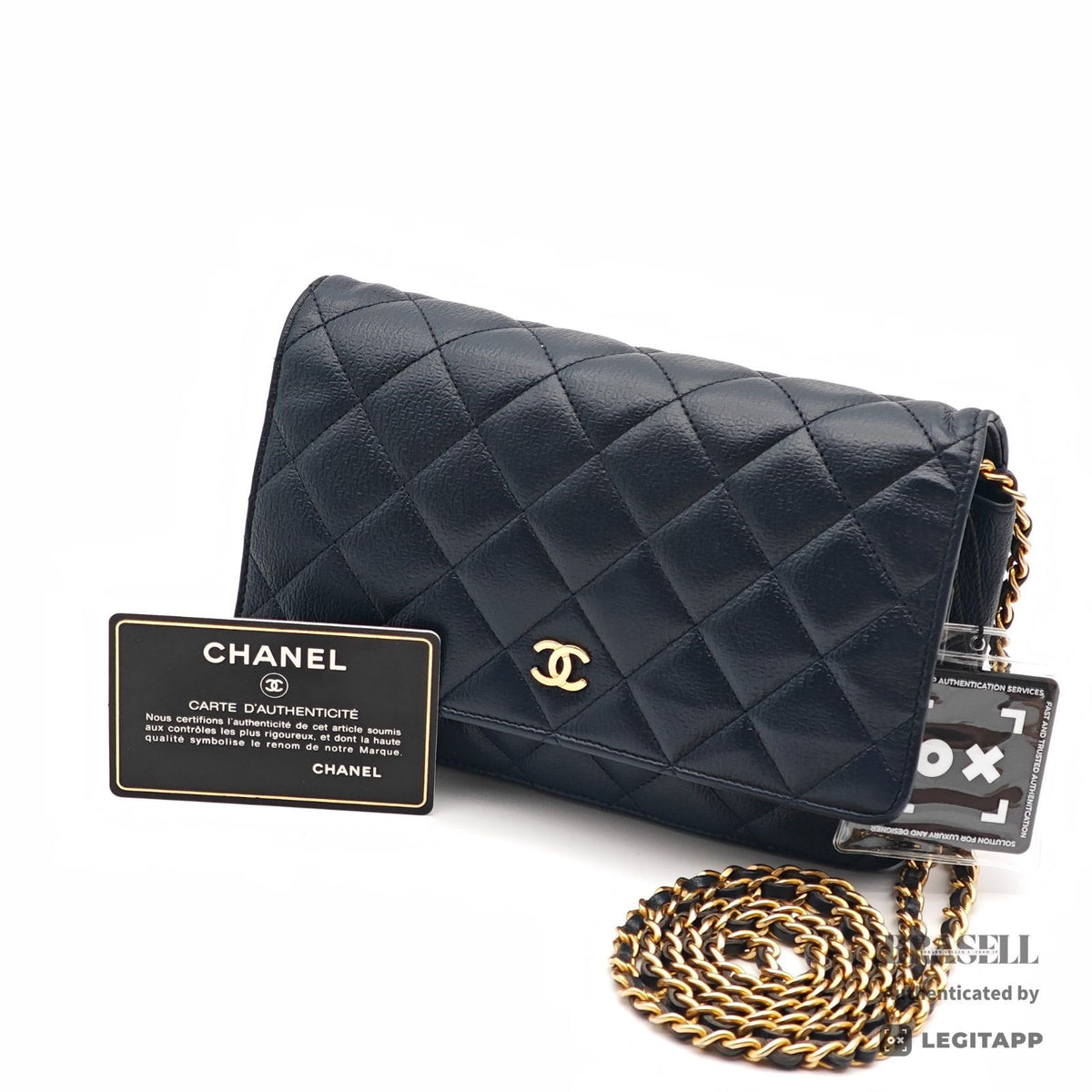 CHANEL WOC Chain Shoulder Bag Crossbody Navy Leather Women 【ImportFeeFREE】