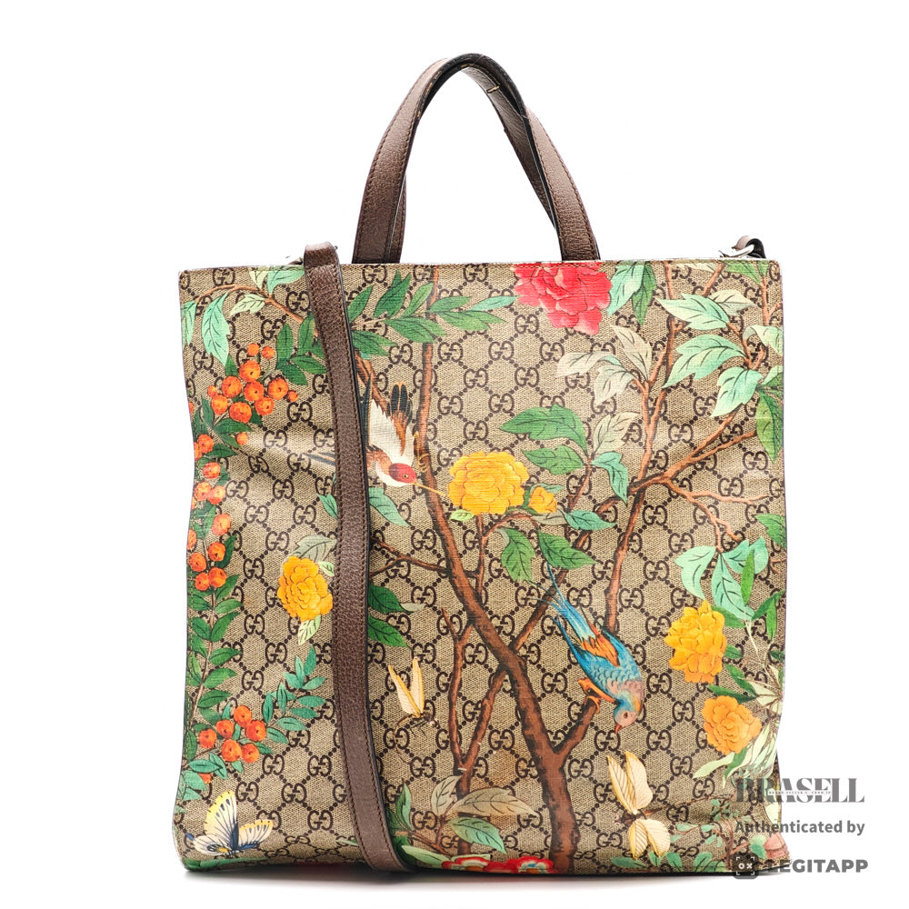 GUCCI TIAN GG Supreme Bird Canvas Beige Tote Bag 450950 【ImportFeeFREE】