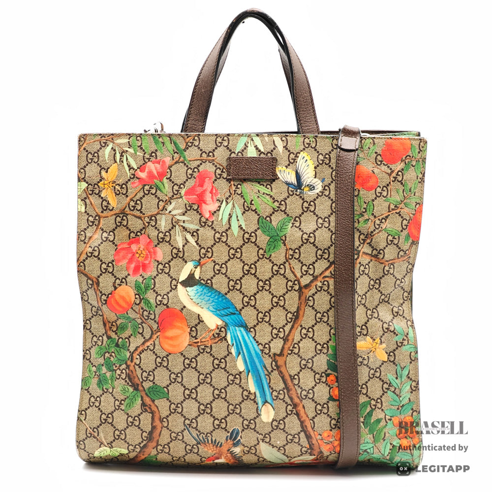 GUCCI TIAN GG Supreme Bird Canvas Beige Tote Bag 450950 【ImportFeeFREE】