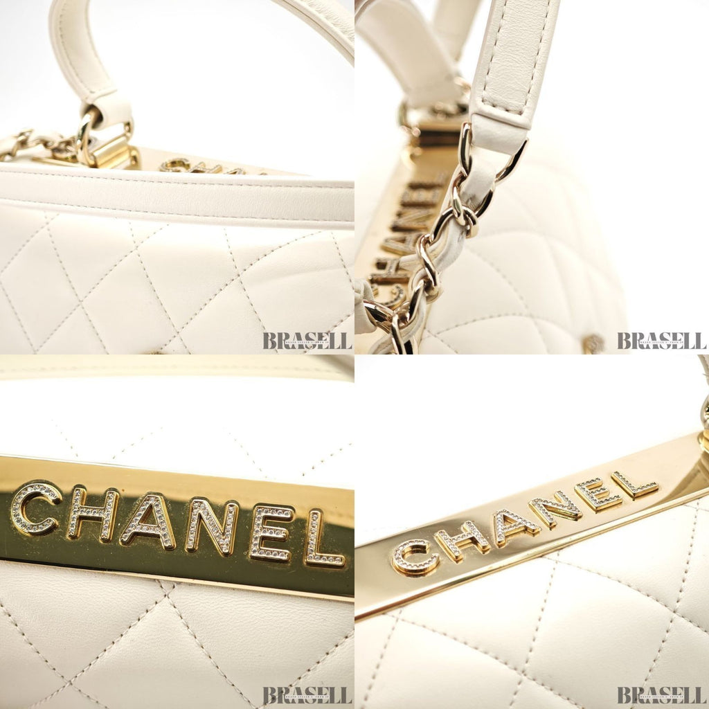 CHANEL Matelasse Coco Mark Lambskin Top Handle Flap Bag Chain Shoulder White