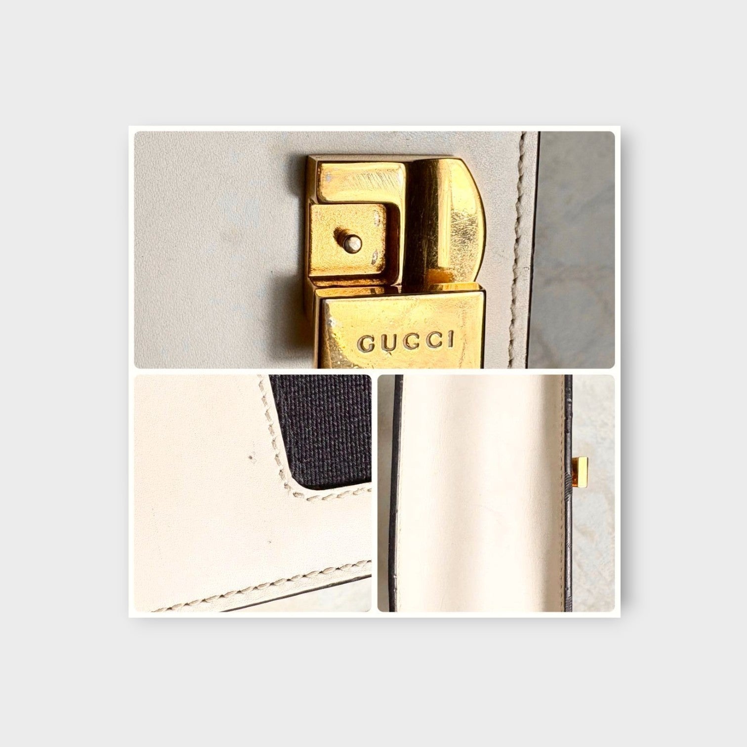 GUCCI Sylvie Chain Shoulder Bag 2WAY Web Line 431666 White Leather 【B】