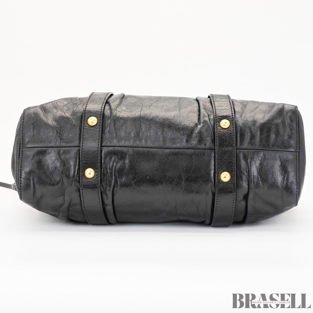 Miu Miu Gathered Handbag RT0383 2-Way Shoulder Bag Black
