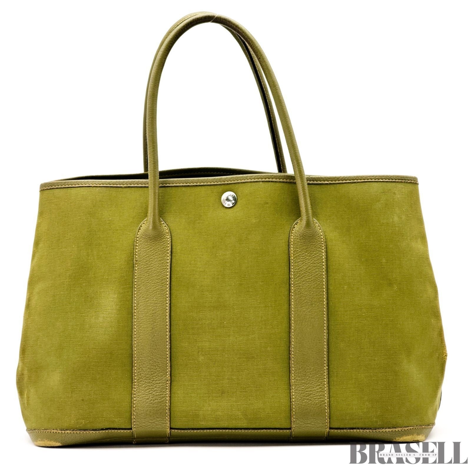 Hermès Garden Party PM Khaki Riken Tote Bag Handbag Toile Officier Leather