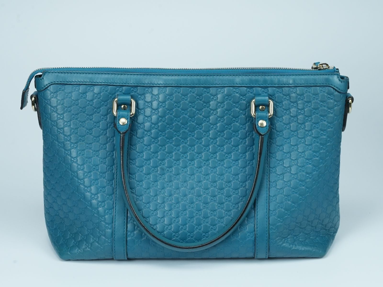 GUCCI Microguccissima GG Pattern Leather Tote Bag Emerald Blue