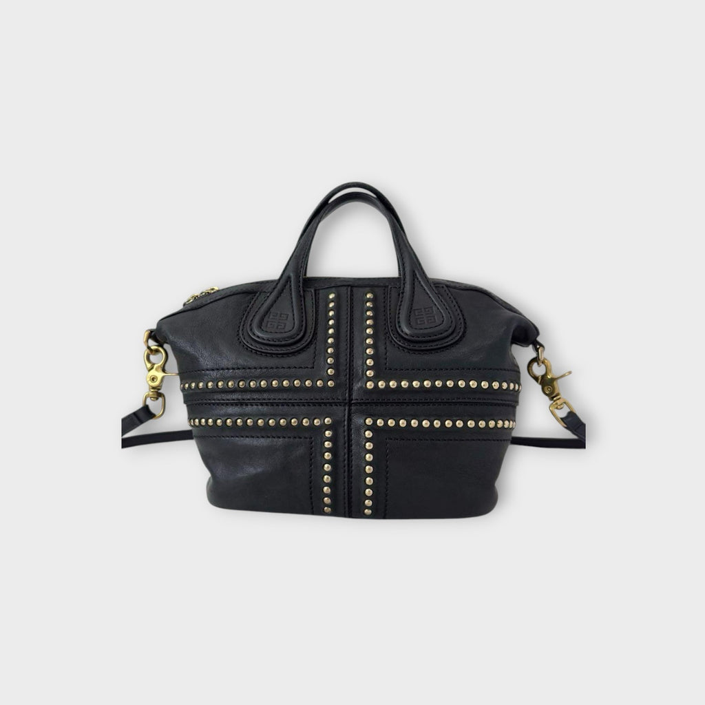 Givenchy Micro Nightingale 2Way Handbag Black Studs Leather Gold Hardware 【A】