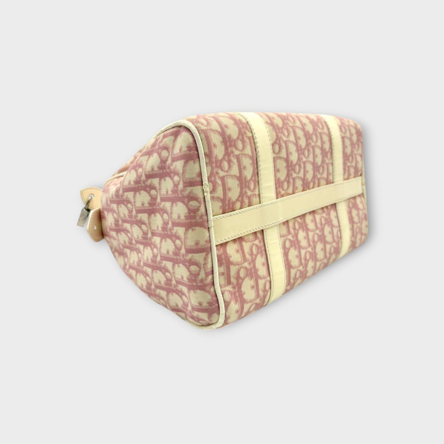 Christian Dior Trotter Pattern Mini Boston Bag Tote Bag Leather PVC Pink 【A】