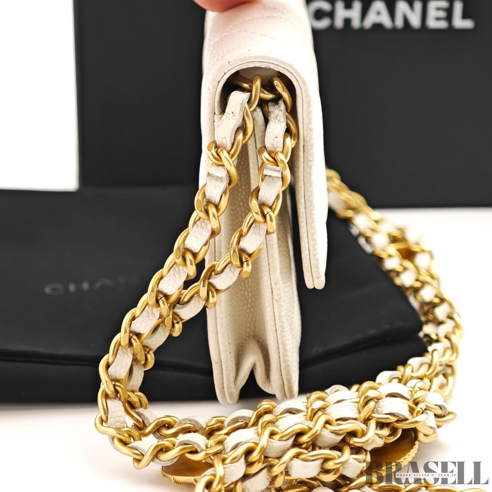 CHANEL Mini Matelasse Quilted Chain Shoulder Bag Women White w/Box Dust Bag