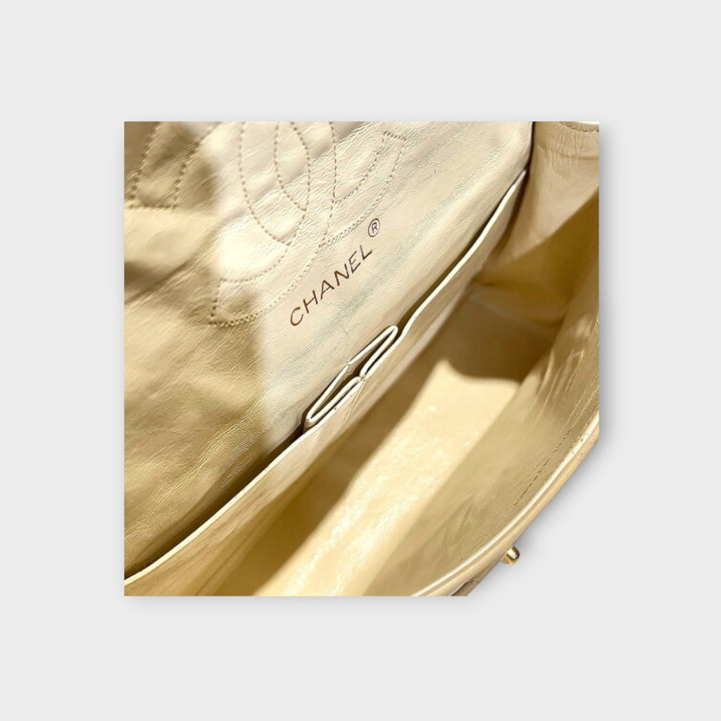 Chanel Classic Double Flap Bag 25 Beige Lambskin with Chain Strap and CC Logo【B】