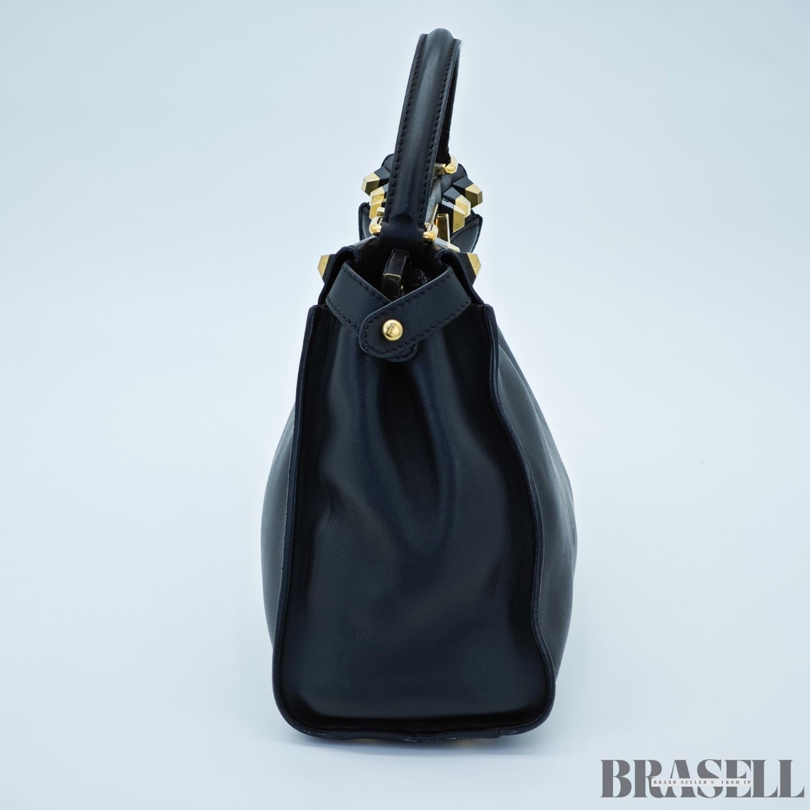 FENDI Peekaboo 8BN290 Large Black Leather Handbag Shoulder Bag Women’s