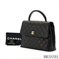 CHANEL Top Handle Bag Caviar Leather Handbag Black Women's with Dust Bag Card