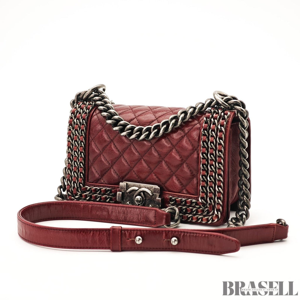 CHANEL Boy Chanel A67086 Flap Shoulder Bag Small Bordeaux Leather Women's
