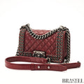 CHANEL Boy Chanel A67086 Flap Shoulder Bag Small Bordeaux Leather Women's