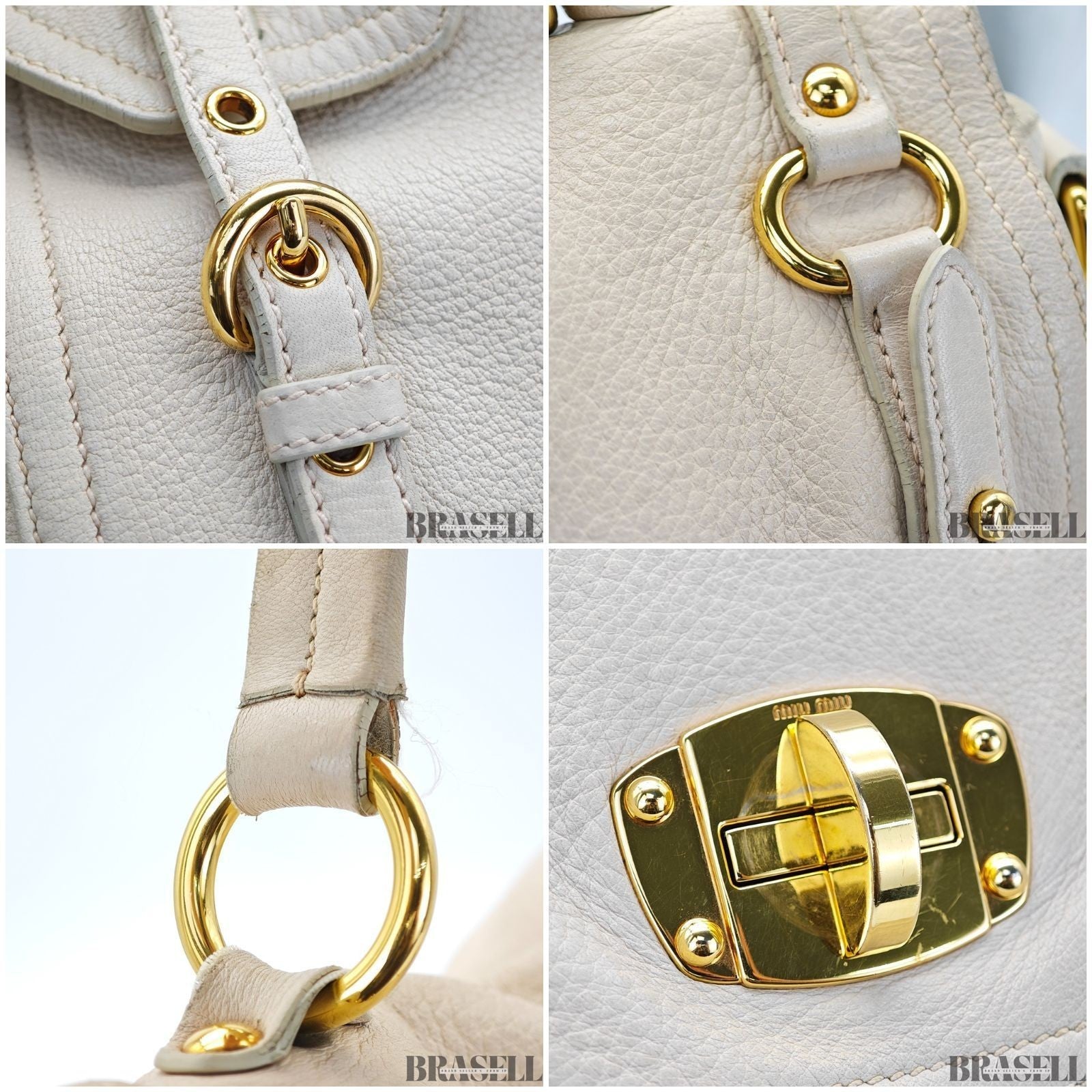 Miu Miu 2-Way Leather Tote Bag/Shoulder Bag Flap White Women's