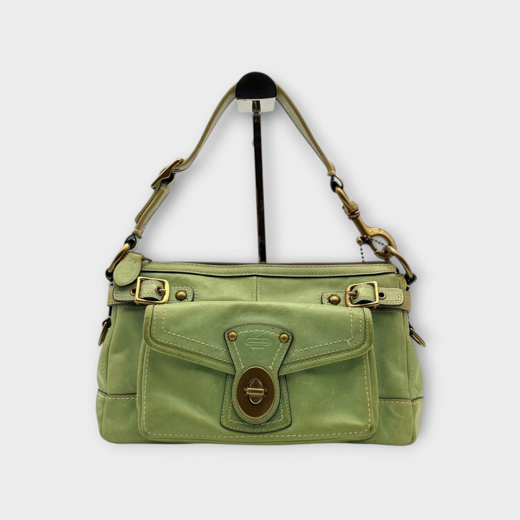 Coach Legacy Turnlock Gold Hardware One Shoulder Bag Leather Green 【B】
