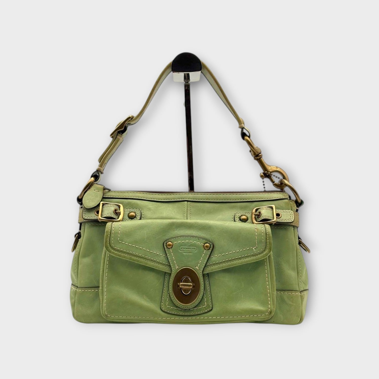 Coach Legacy Turnlock Gold Hardware One Shoulder Bag Leather Green 【B】