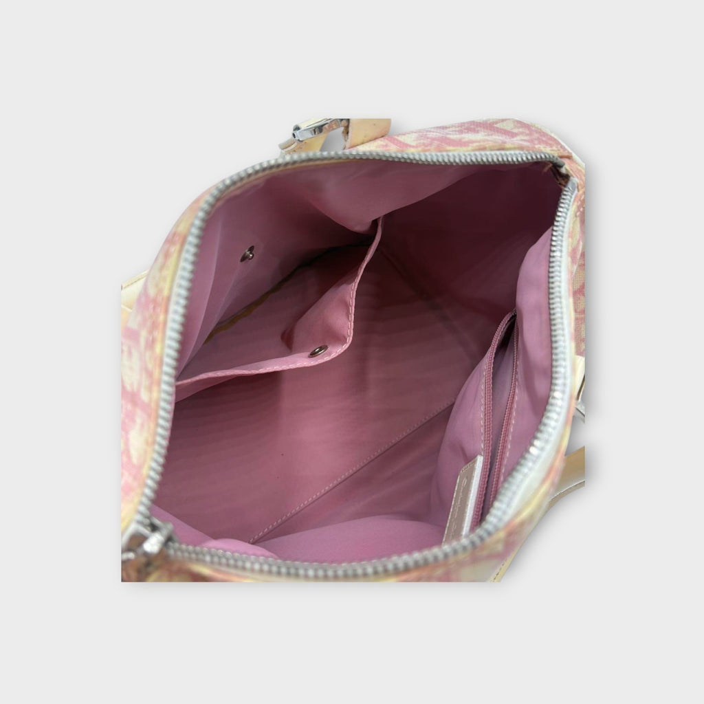 Christian Dior Trotter Pattern Mini Boston Bag Tote Bag Leather PVC Pink 【A】