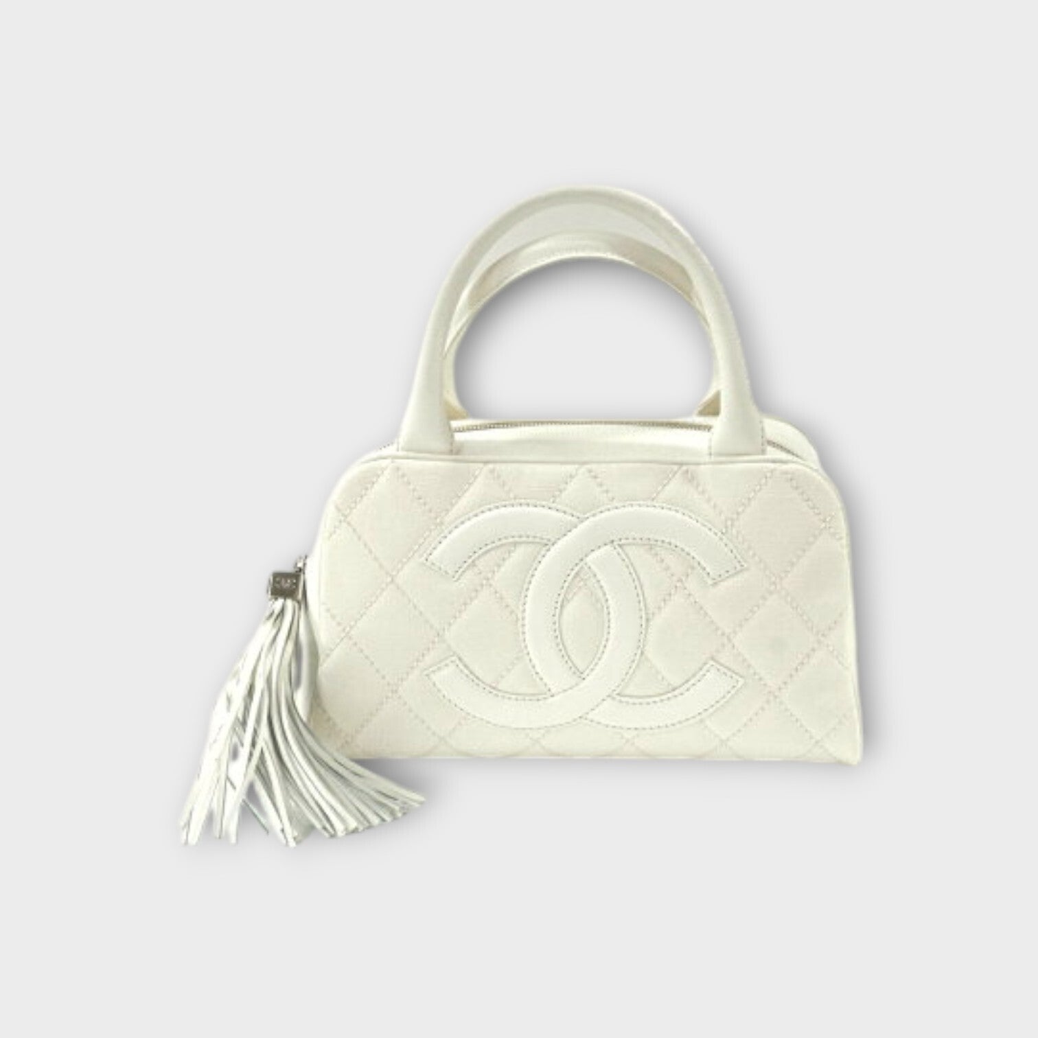 CHANEL Matelassé Mini Boston Bag A20996 Ladies Handbag  Leather White