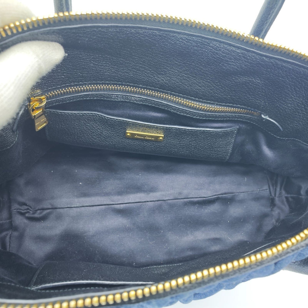 MIUMIU Matelassé Denim Canvas Handbag Horizontal Blue Men & Women