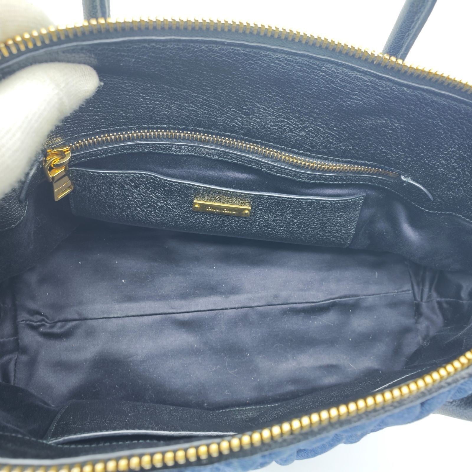 MIUMIU Matelassé Denim Canvas Handbag Horizontal Blue Men & Women