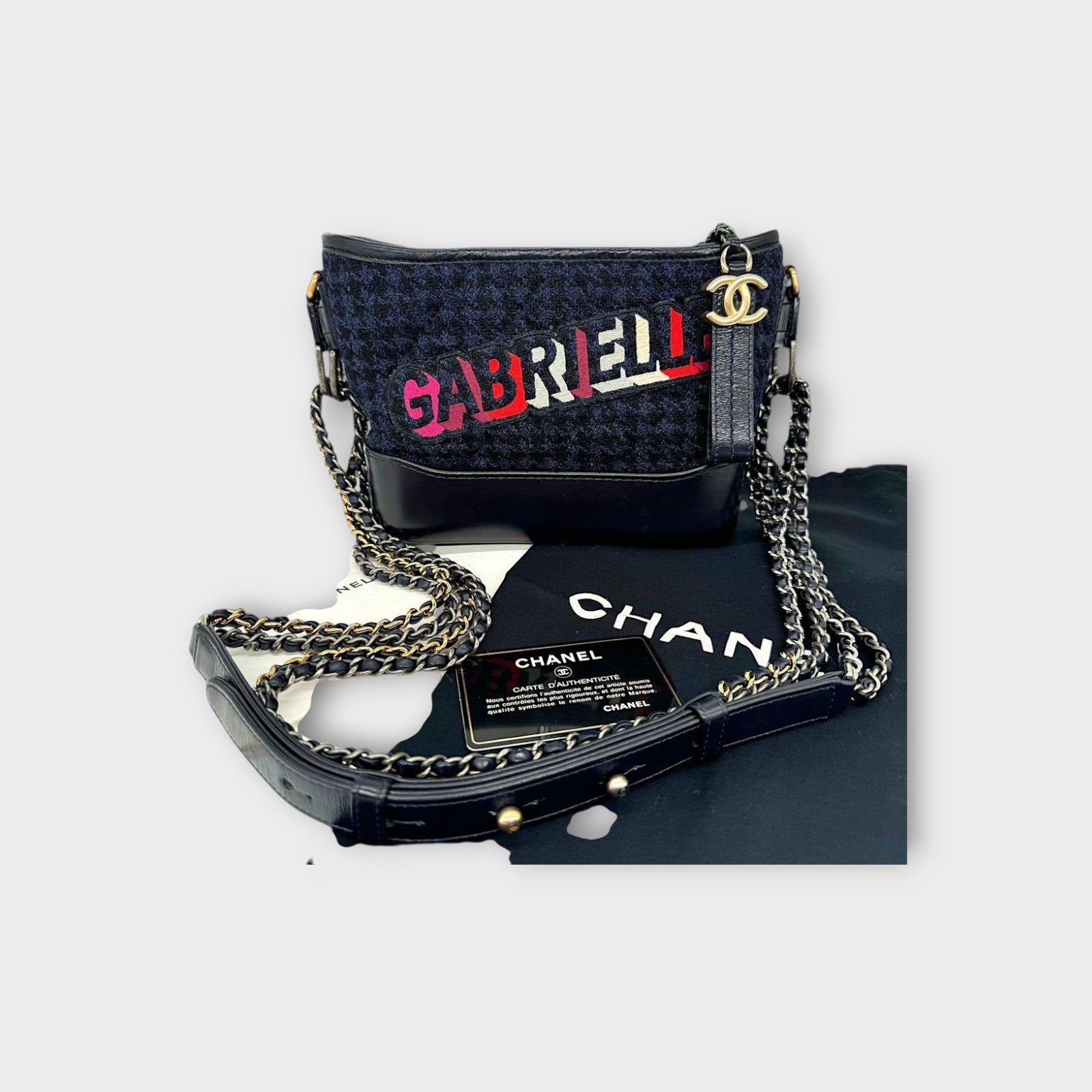 CHANEL Small Hobo Chain Shoulder Bag Gabrielle Tweed
