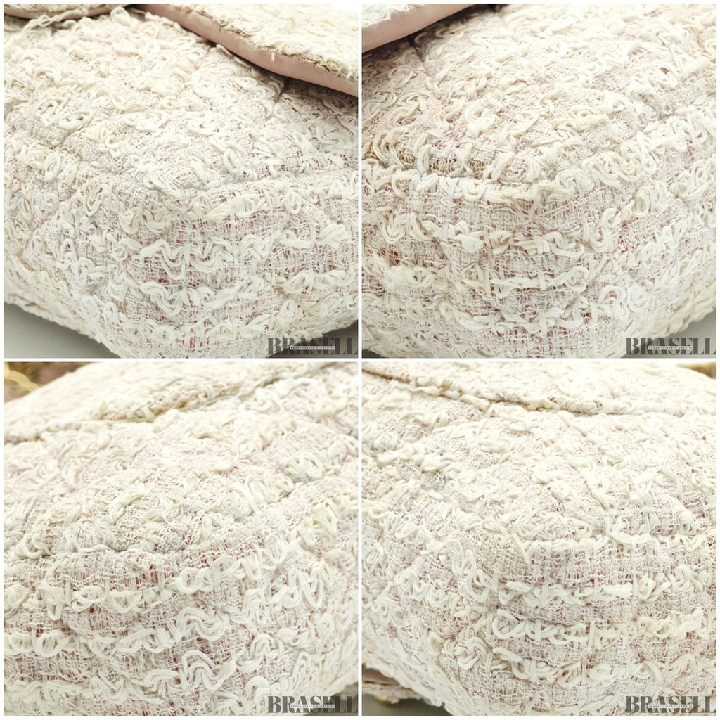 Chanel Matelassé Tweed Chain Shoulder Bag Pink White  Woman