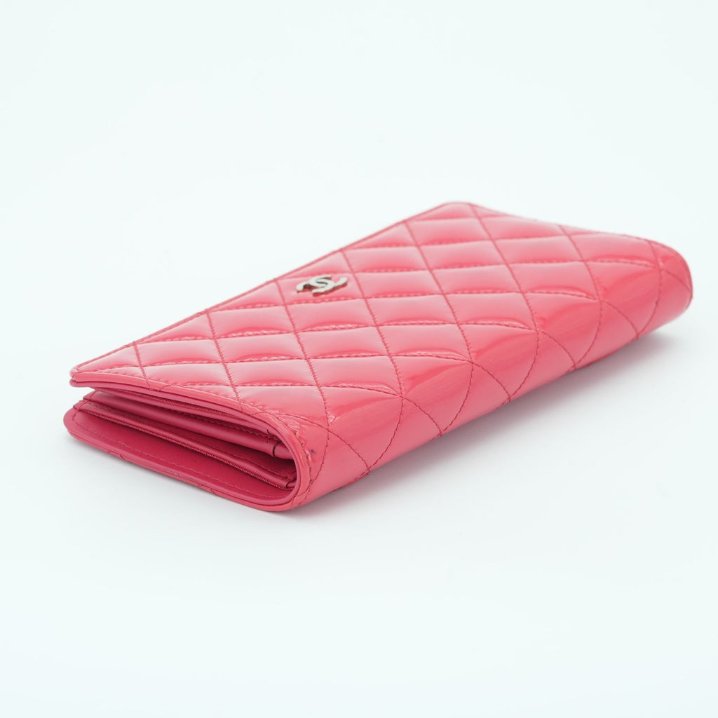 CHANEL Matelasse Long Wallet Enamel Pink Women's