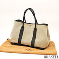 HERMES Garden Party Gray Black Toile Ash Leather Tote Bag Handbag D□C