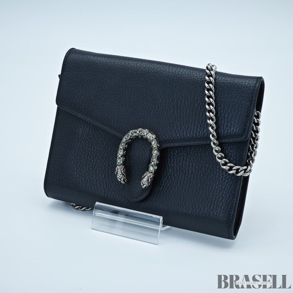 GUCCI Dionysus Tiger Head Chain Wallet 401231 Leather Black