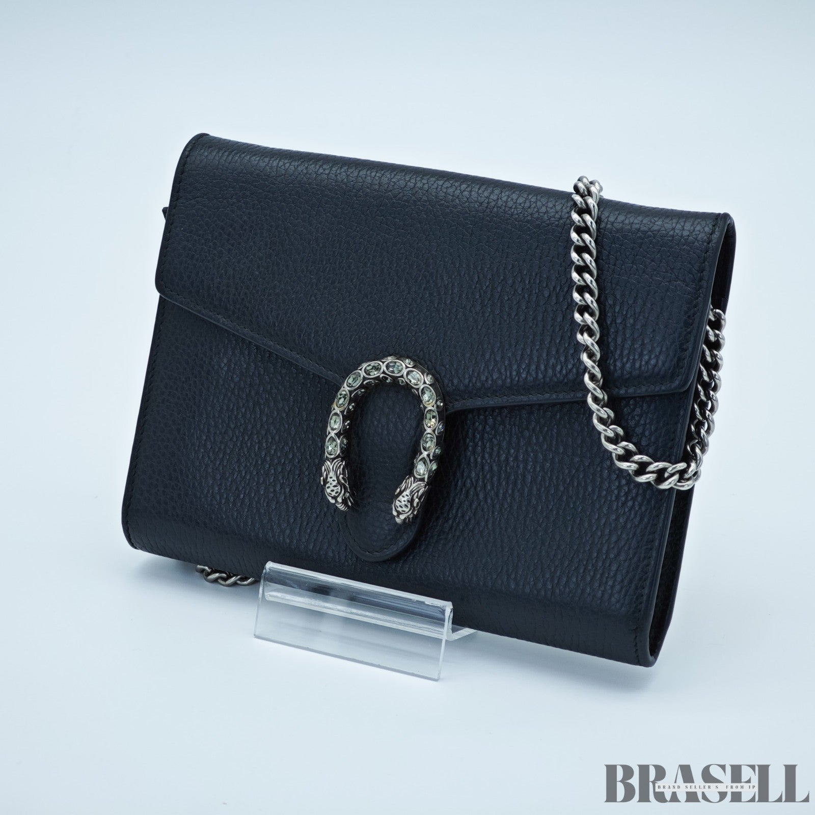 GUCCI Dionysus Tiger Head Chain Wallet 401231 Leather Black