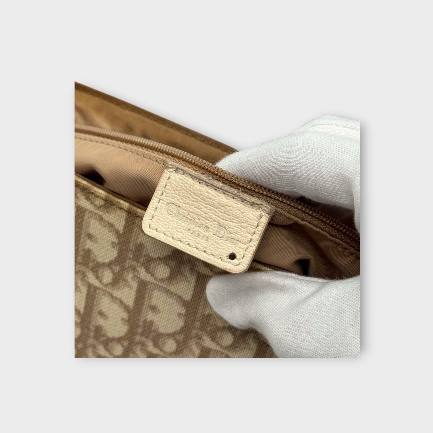 Dior Trotter Flower Embroidery Shoulder Bag CD Hardware Canvas Leather Beige 【B】