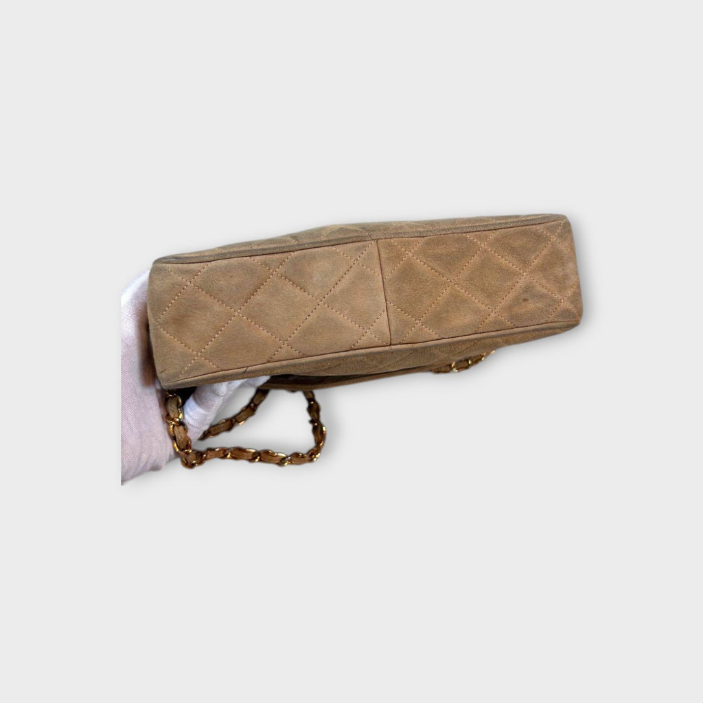CHANEL Chain Shoulder Bag Matelassé Suede Leather Coco Mark Beige 【B】