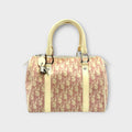 Christian Dior Trotter Pattern Mini Boston Bag Tote Bag Leather PVC Pink 【A】