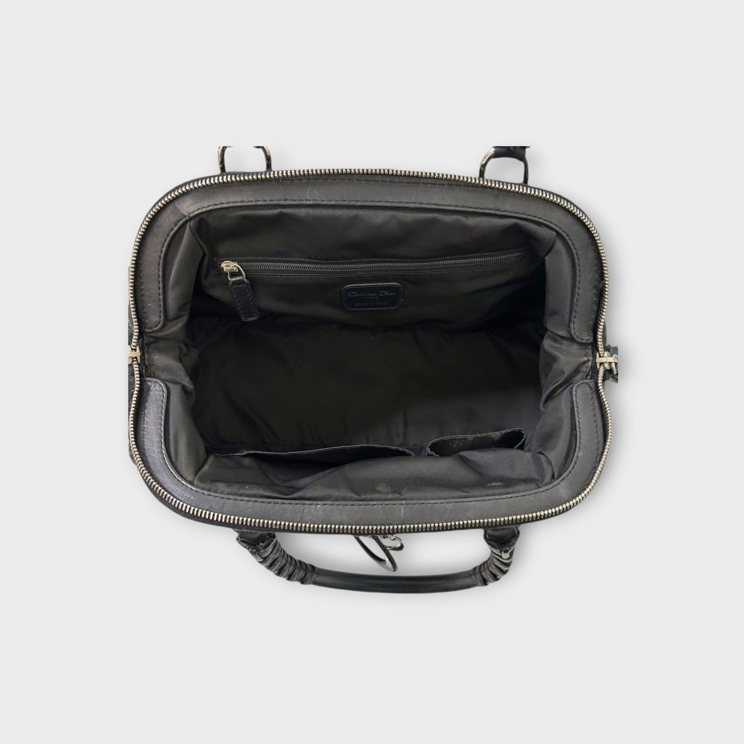 Christian Dior Handbag Tote Bag Leather Nylon Black Silver Hardware 【B】