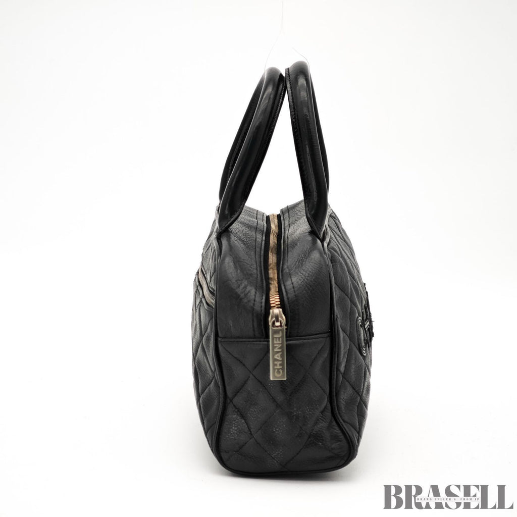 CHANEL Matelassé Caviar Leather Mini Boston Handbag Black with Guarantee Card