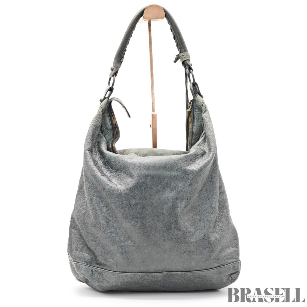 BALENCIAGA The Day Shoulder Bag Leather Hobo Bag Black