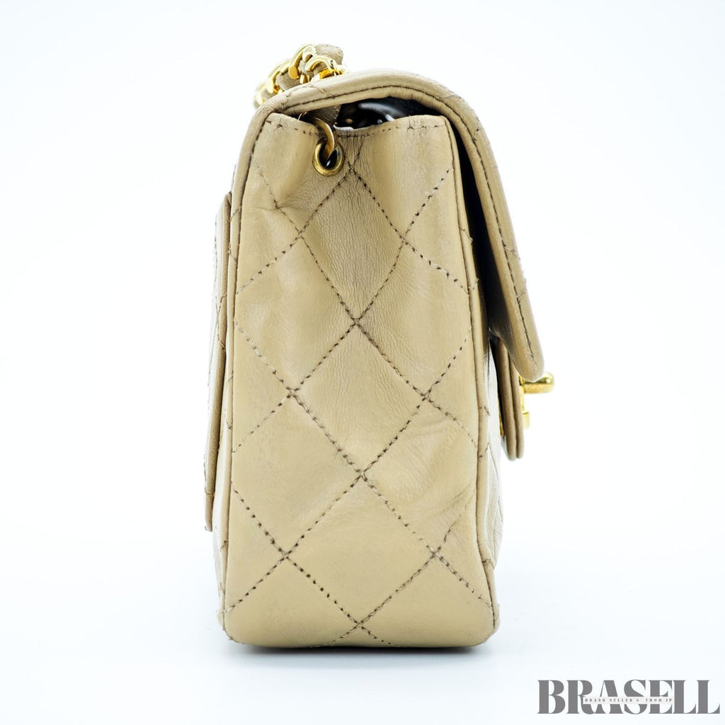 Chanel Mini Matelassé Shoulder Bag Lambskin Flap Compact Beige Women
