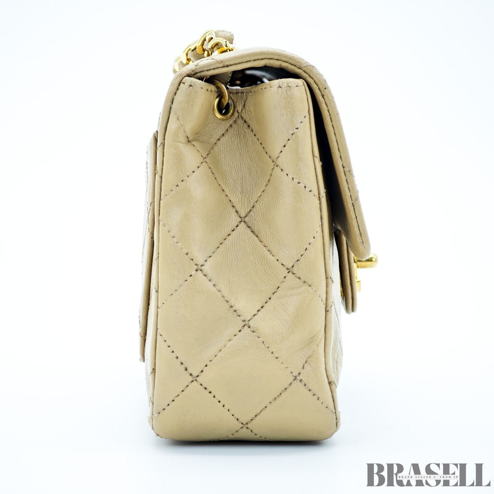 Chanel Mini Matelassé Shoulder Bag Lambskin Flap Compact Beige Women