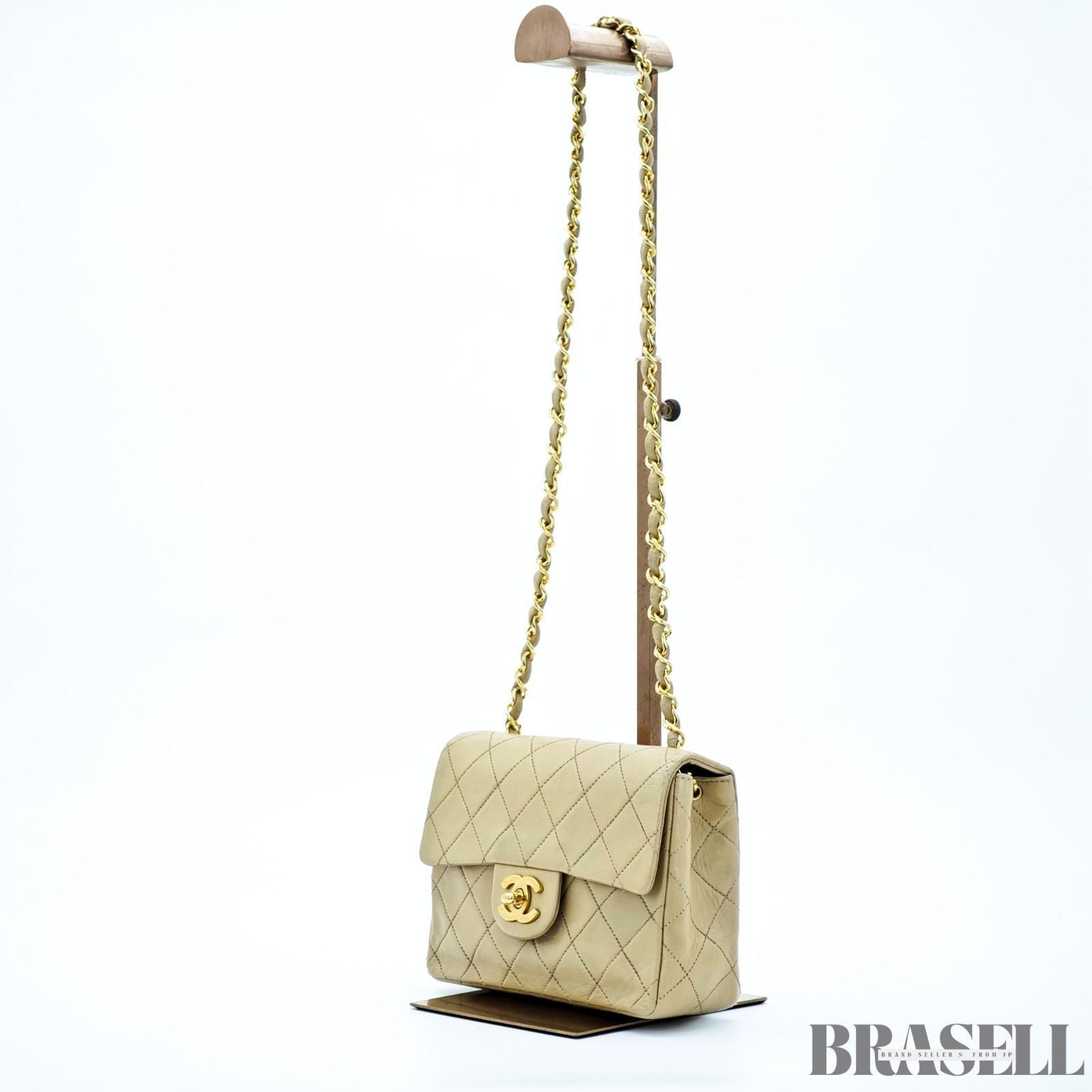 Chanel Mini Matelassé Shoulder Bag Lambskin Flap Compact Beige Women