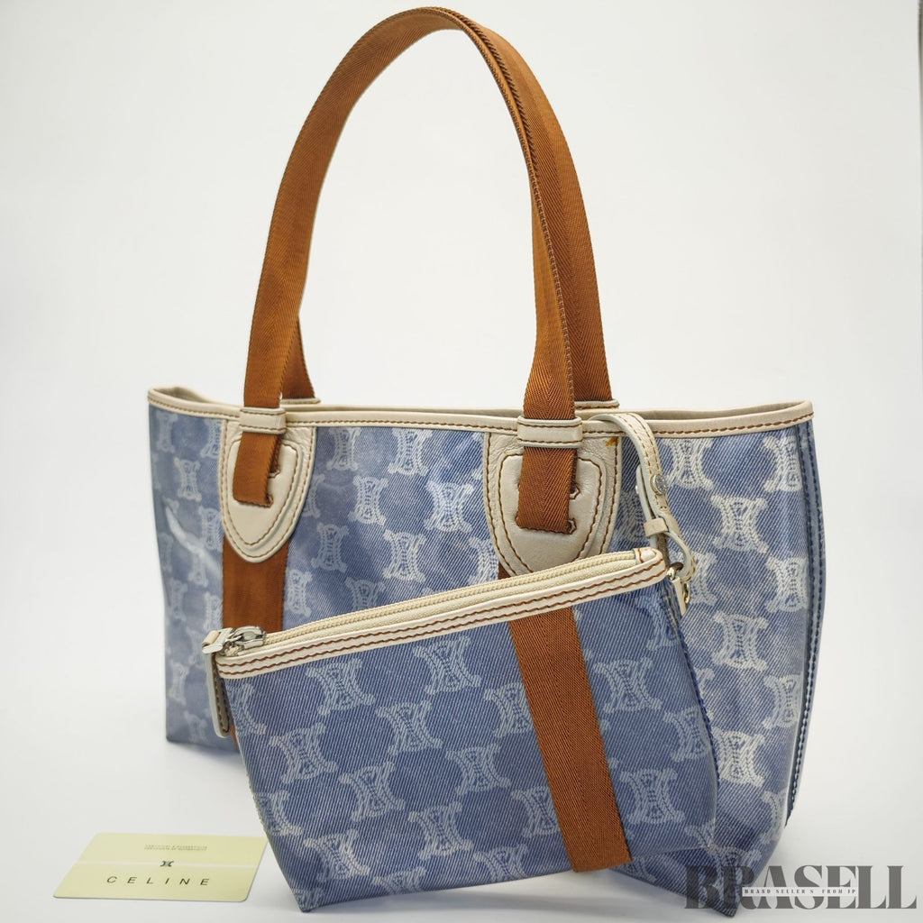 CELINE Macadam Tote Bag with Pouch Blue Women’s