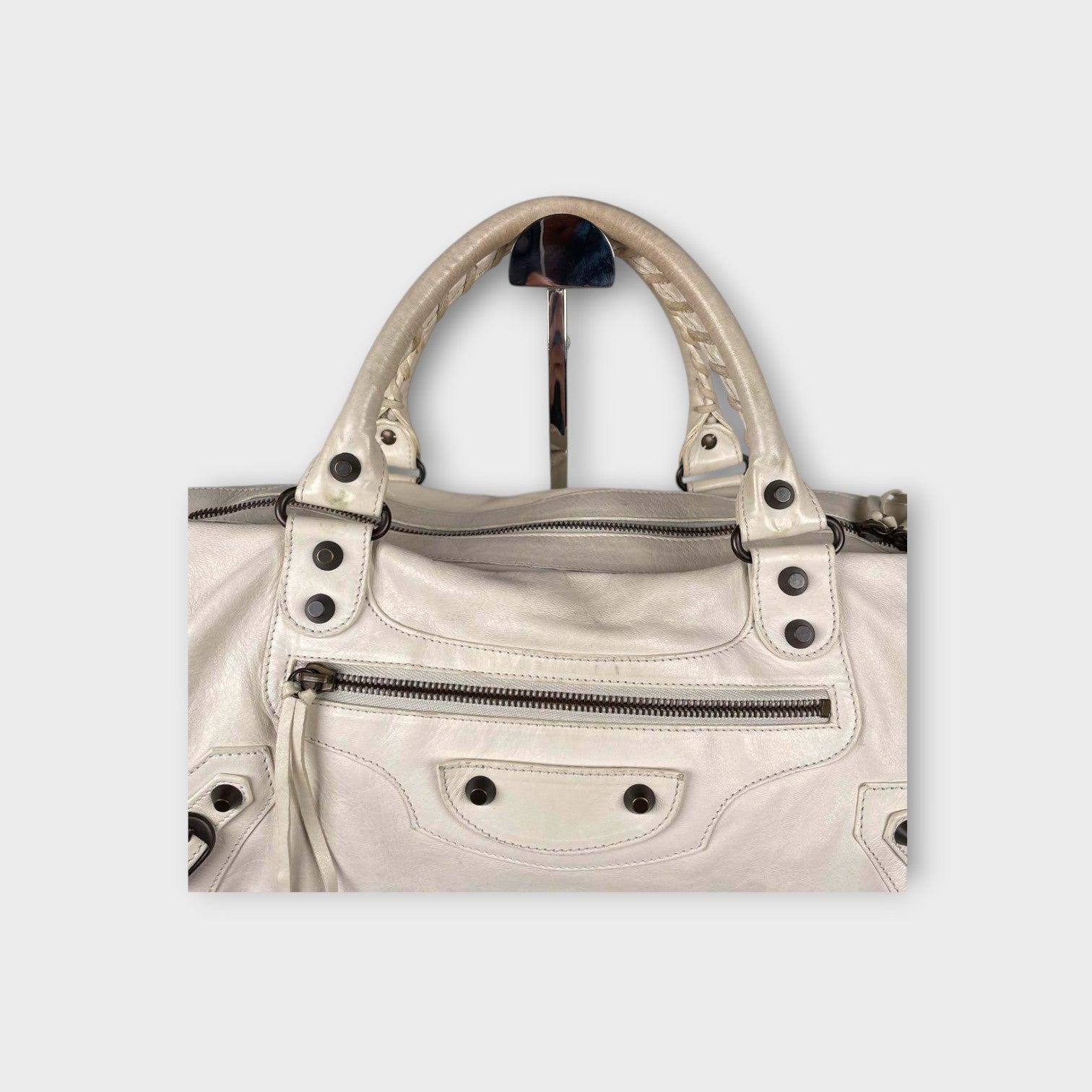 Balenciaga 2Way Handbag Shoulder Bag White Leather Zip 【B】