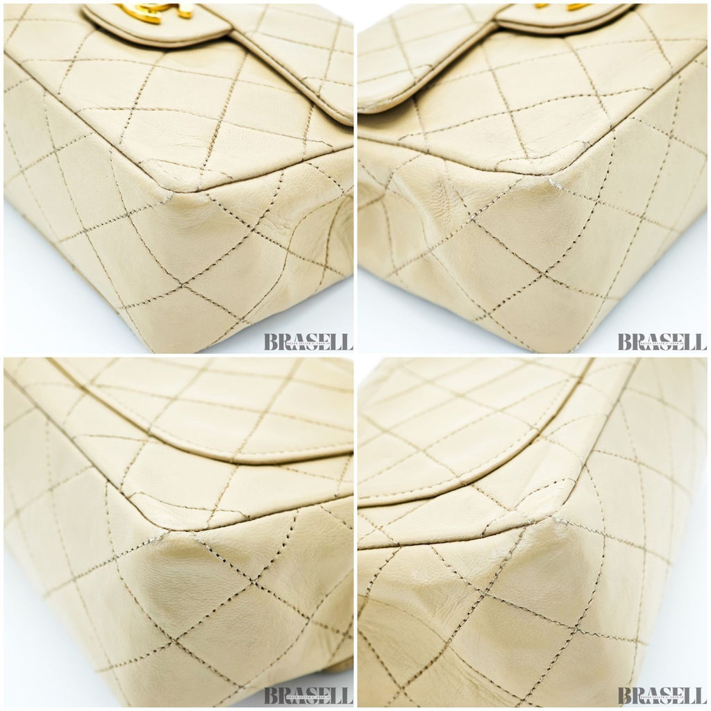 Chanel Mini Matelassé Shoulder Bag Lambskin Flap Compact Beige Women