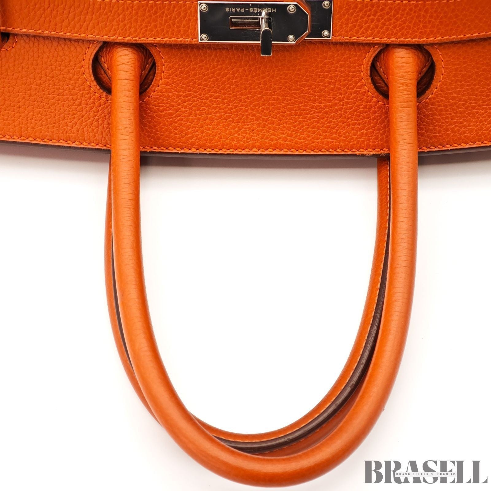 Hermes Shoulder Birkin 42 Taurillon Clemence Handbag Horizontal Orange silver