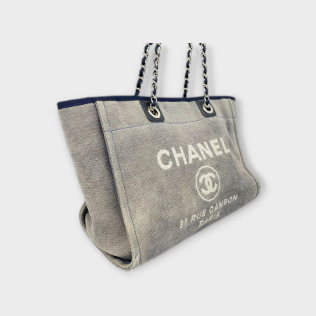 CHANEL Deauville Line Medium Tote Shoulder Bag Logo Coco Mark Chain Shoulder