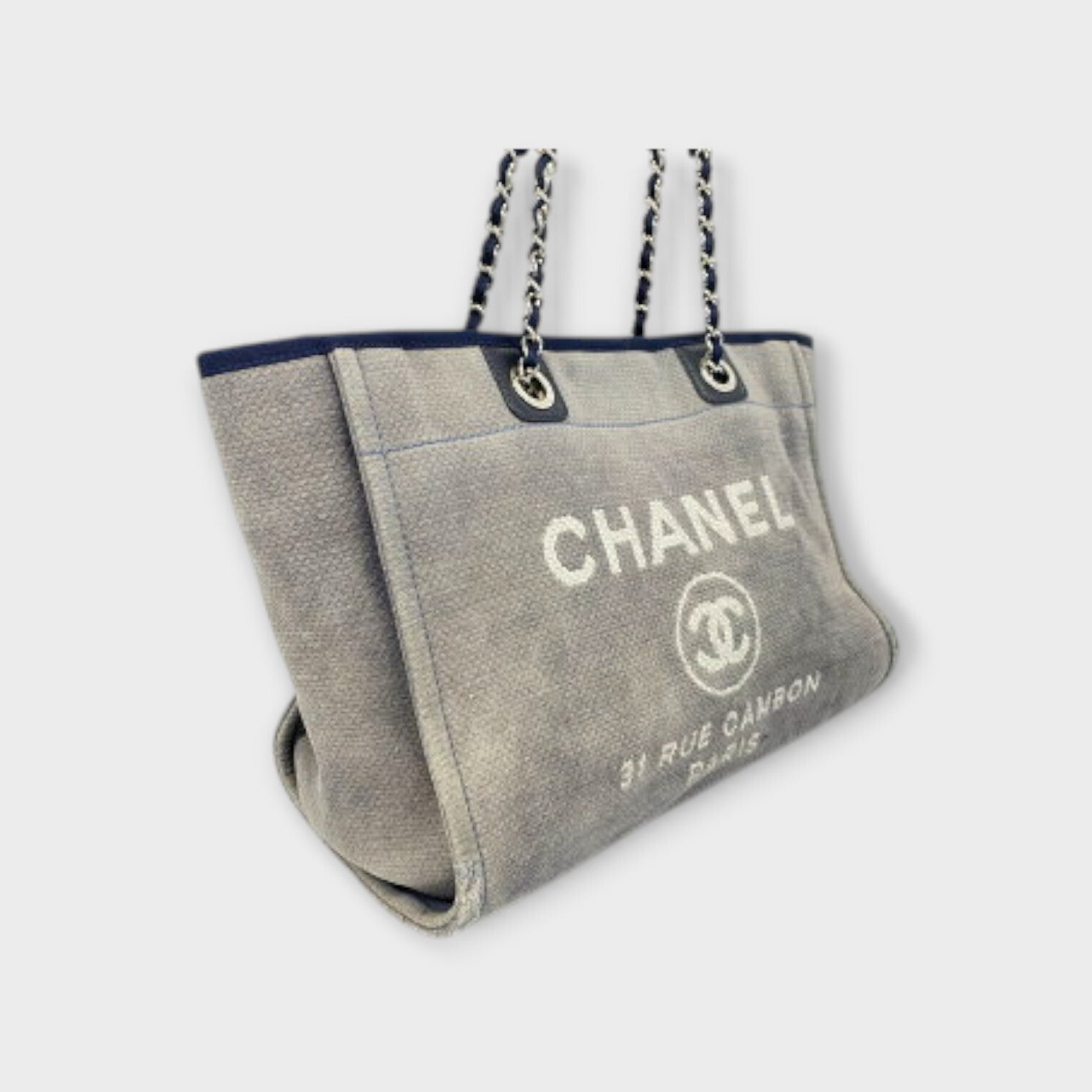 CHANEL Deauville Line Medium Tote Shoulder Bag Logo Coco Mark Chain Shoulder