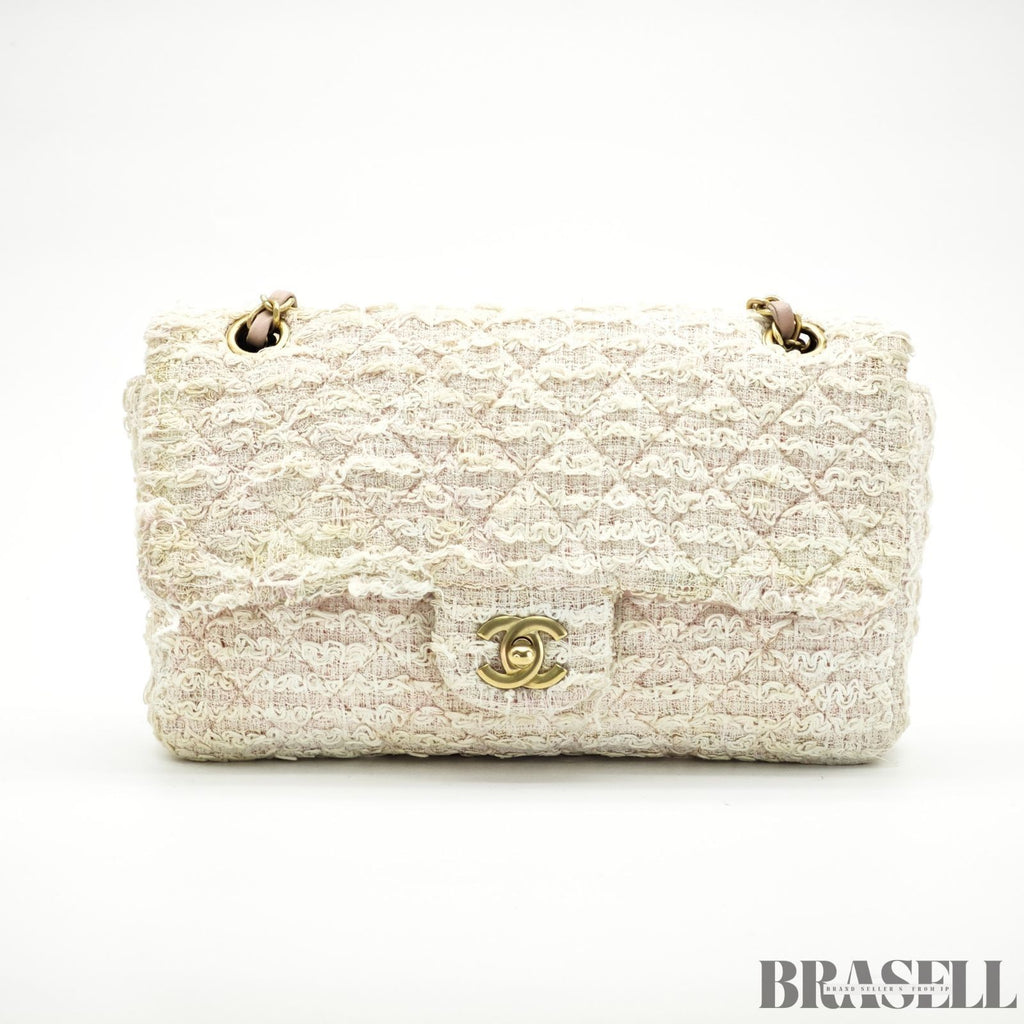 Chanel Matelassé Tweed Chain Shoulder Bag Pink White  Woman
