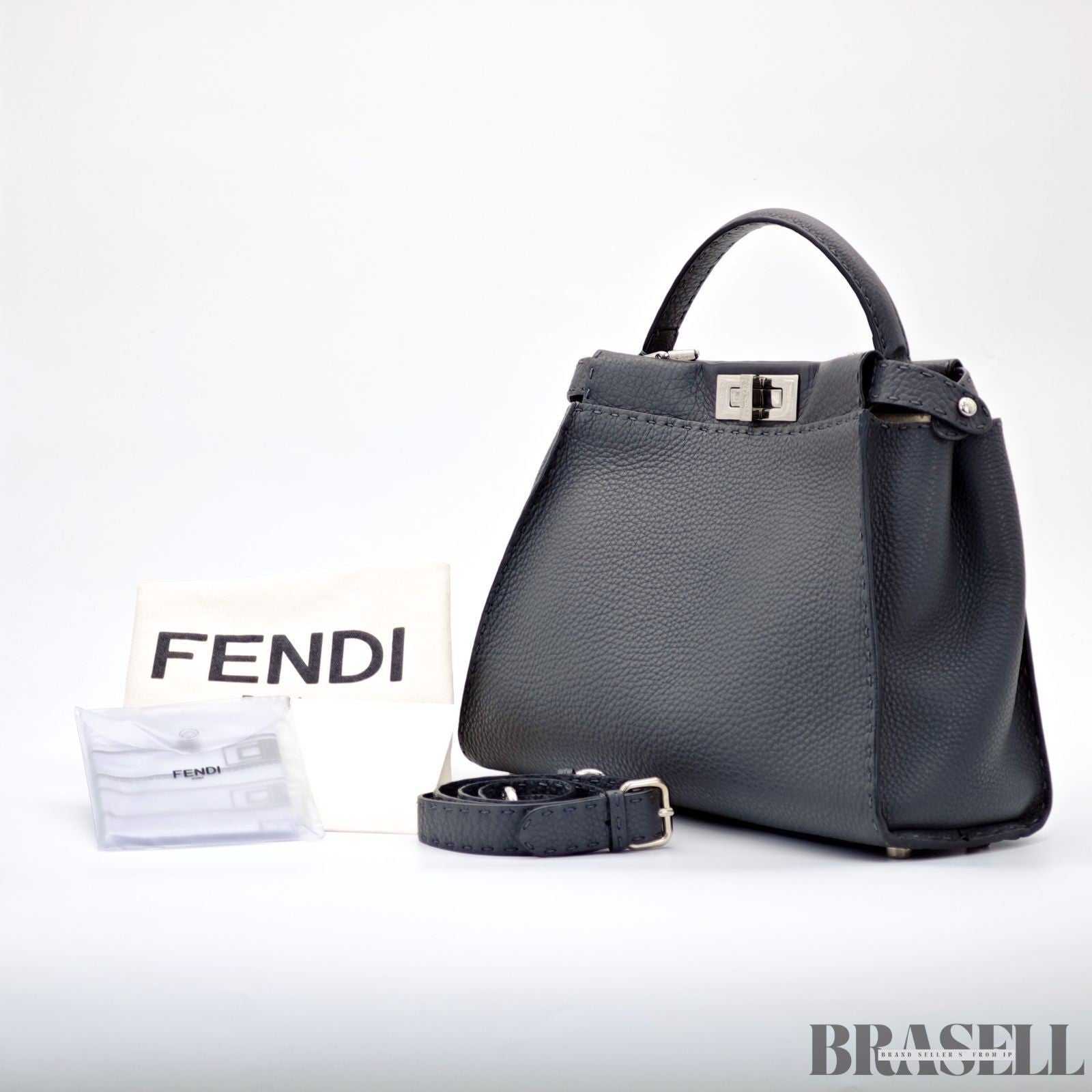 FENDI Peekaboo Selleria 8BN290 Gray Shoulder Bag/Handbag for Commuting Women's