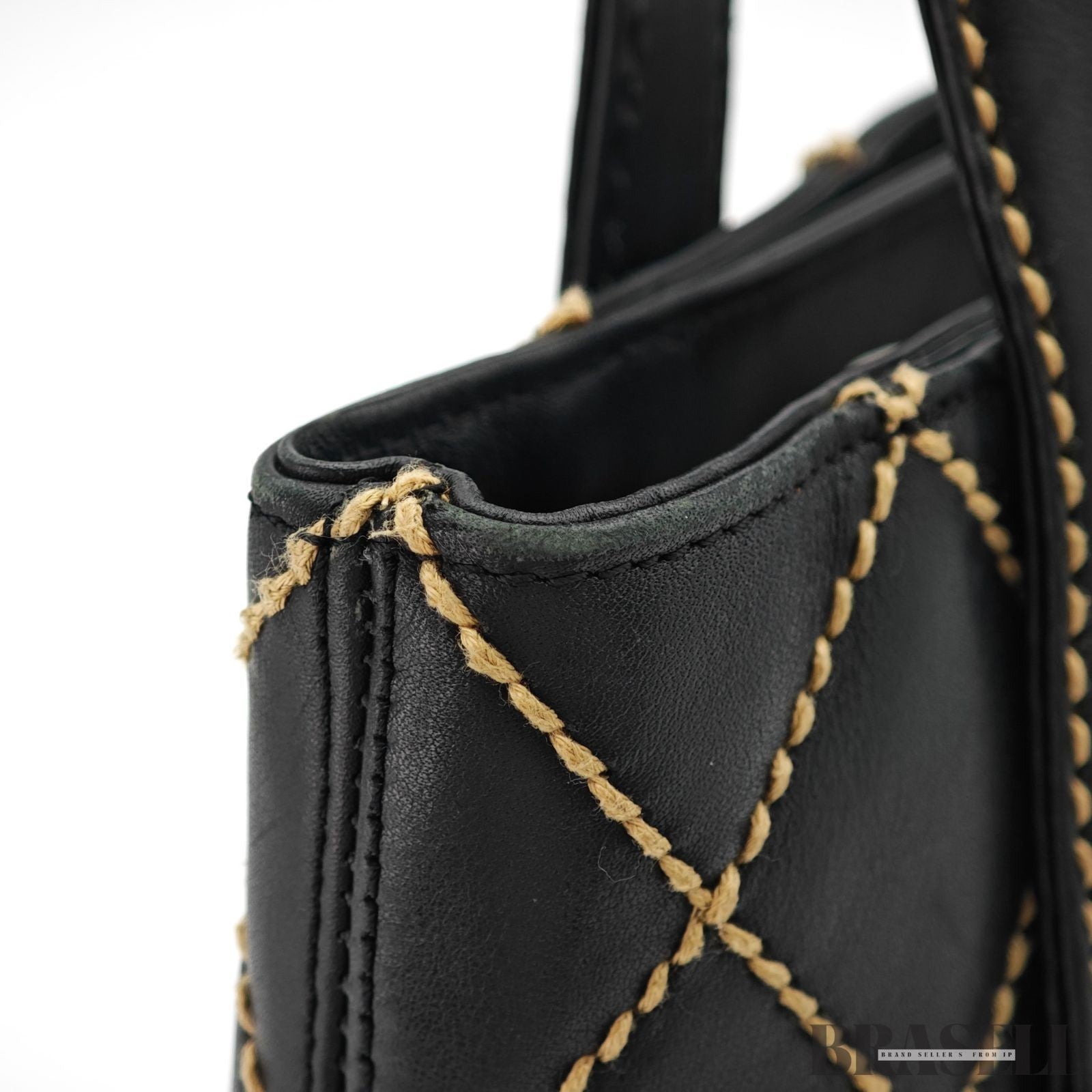 CHANEL Wild Stitch Tote Bag Handbag Calf Leather Black with Warranty Card