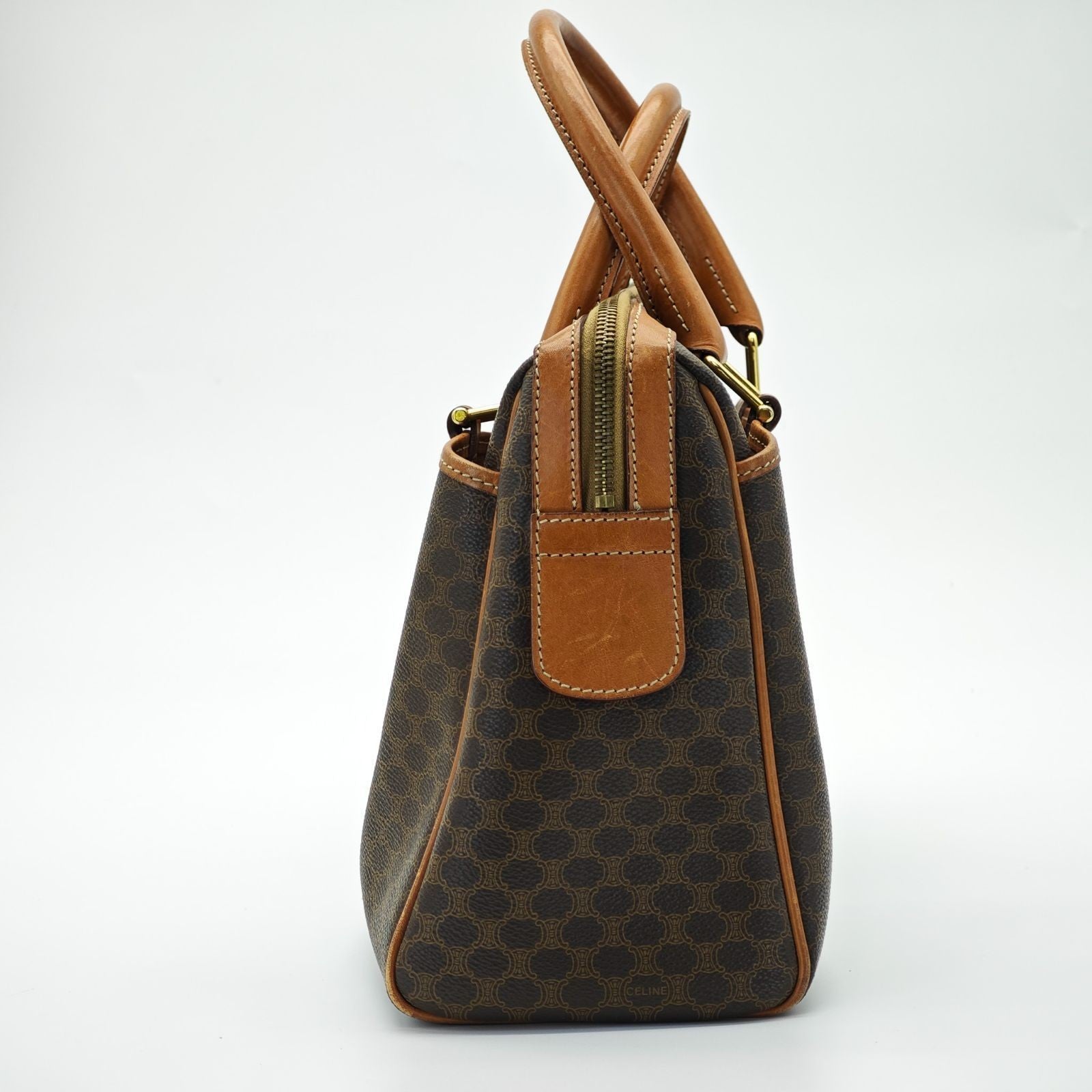CELINE Macadam Handbag Mini Boston Bag Brown Women's