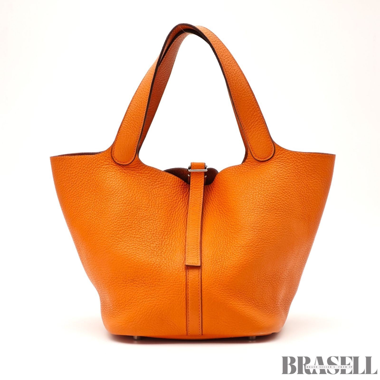 HERMES Picotin Lock MM Tote Bucket Bag Handbag Leather Orange Taurillon Clemence